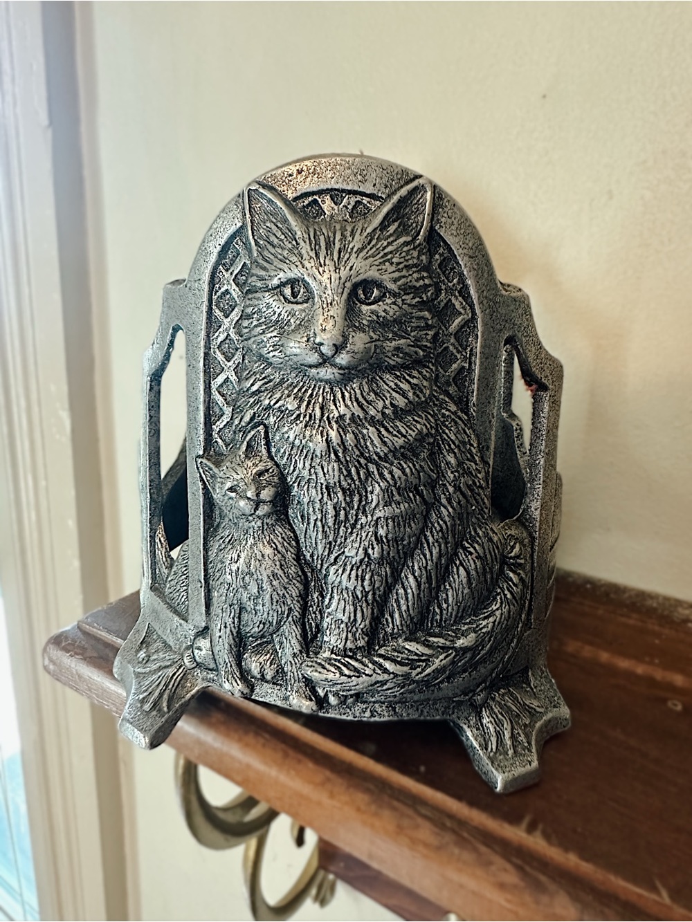 Pewter Cat Figurine Candle Holder